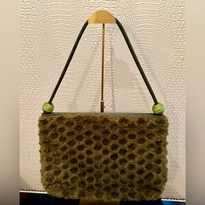 TERRI MOORE Green Faux Fur Textured Handbag